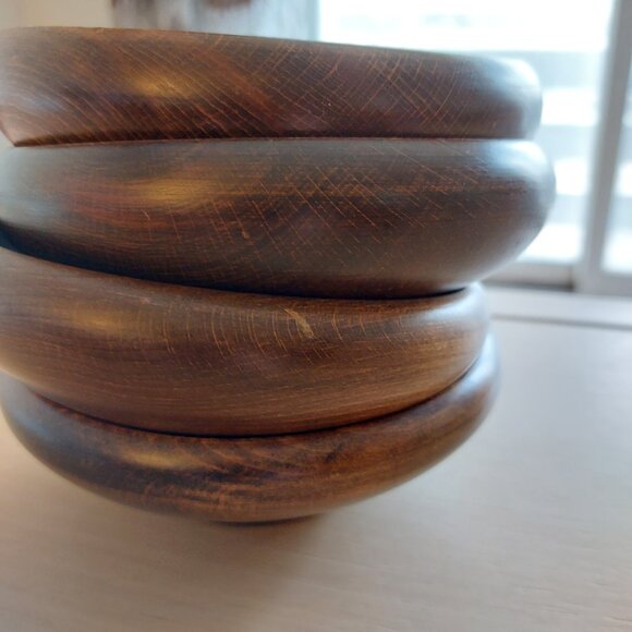 Vintage 60s Wooden Salad Bowl, 8 side salad bowls, Fork/Spoon Serving Utensils - Picture 2 of 3